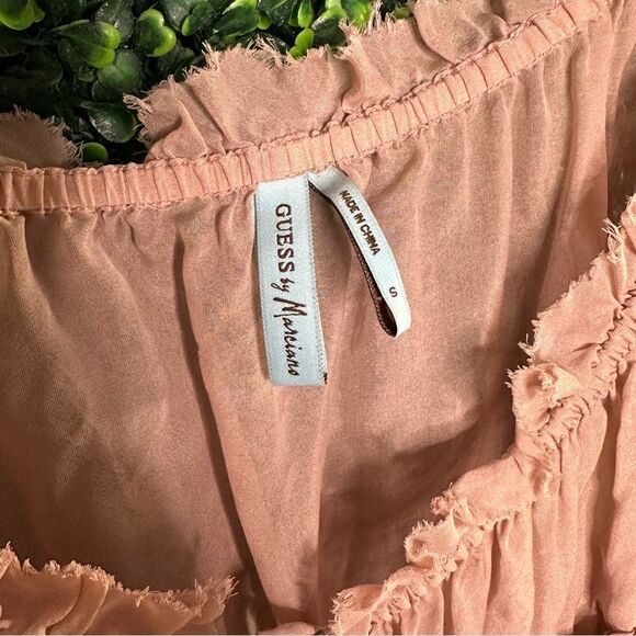 Guess by Marciano Sheer Silk Blush Boho Ruffle Top Sz S - Picture 6 of 8